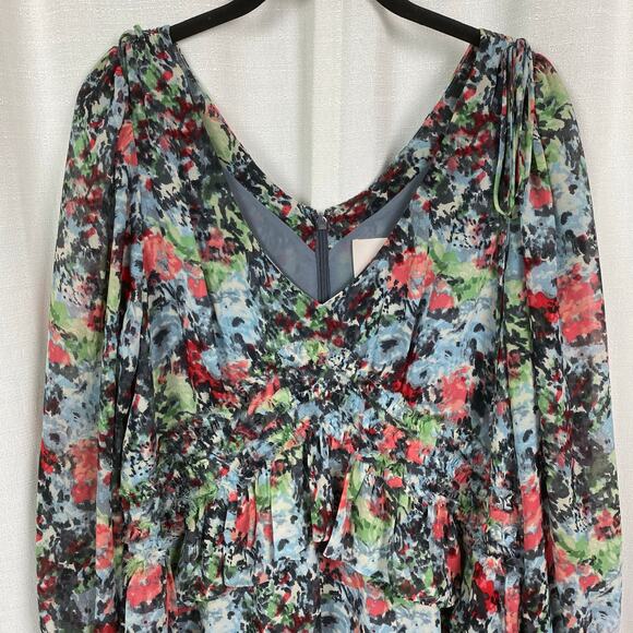 Cinq a Sept Blue Abstract Floral Lewis Tiered Mini Dress Sz.6 - Picture 5 of 15